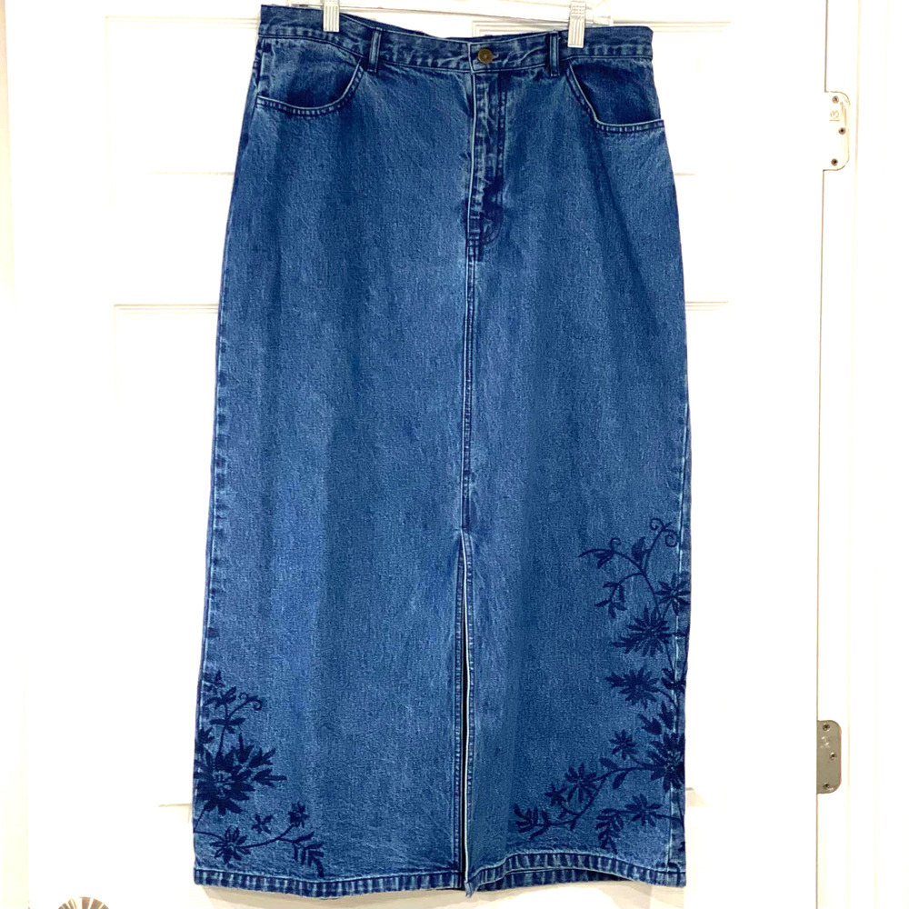 Blue denim maxi skirt Eddie Bauer plus size 16 retro Boho festival ccasual chic